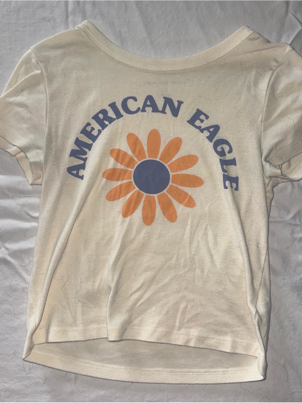 American Eagle Cream Crewneck Tee with Subtle Gray Logo